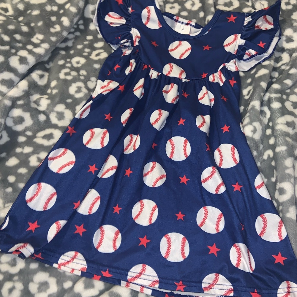 Navy Baseball Print Dress